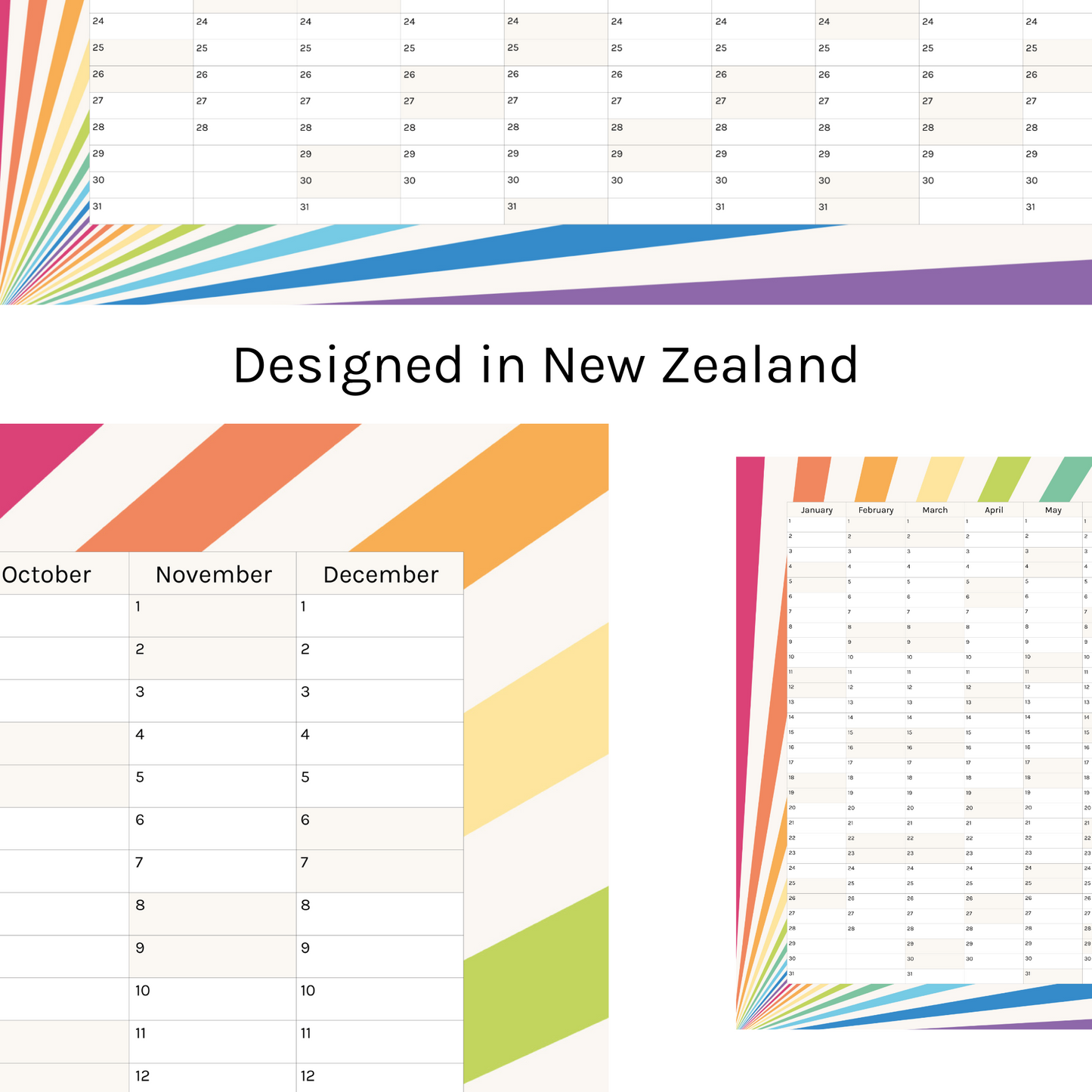Vertical 2025 Paper Wall Planner | Rainbow Burst