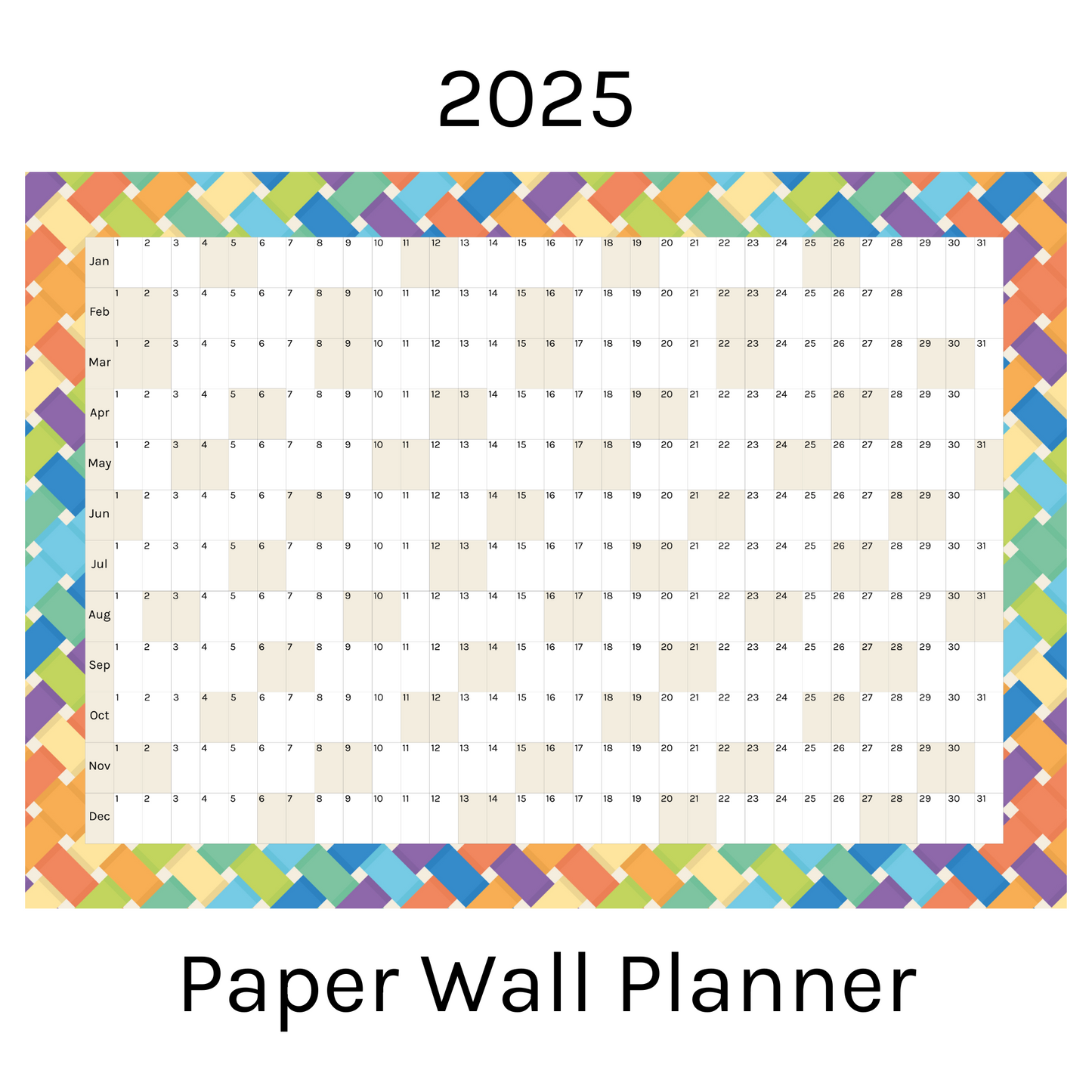 Horizontal 2025 Paper Wall Planner | Rainbow Weave