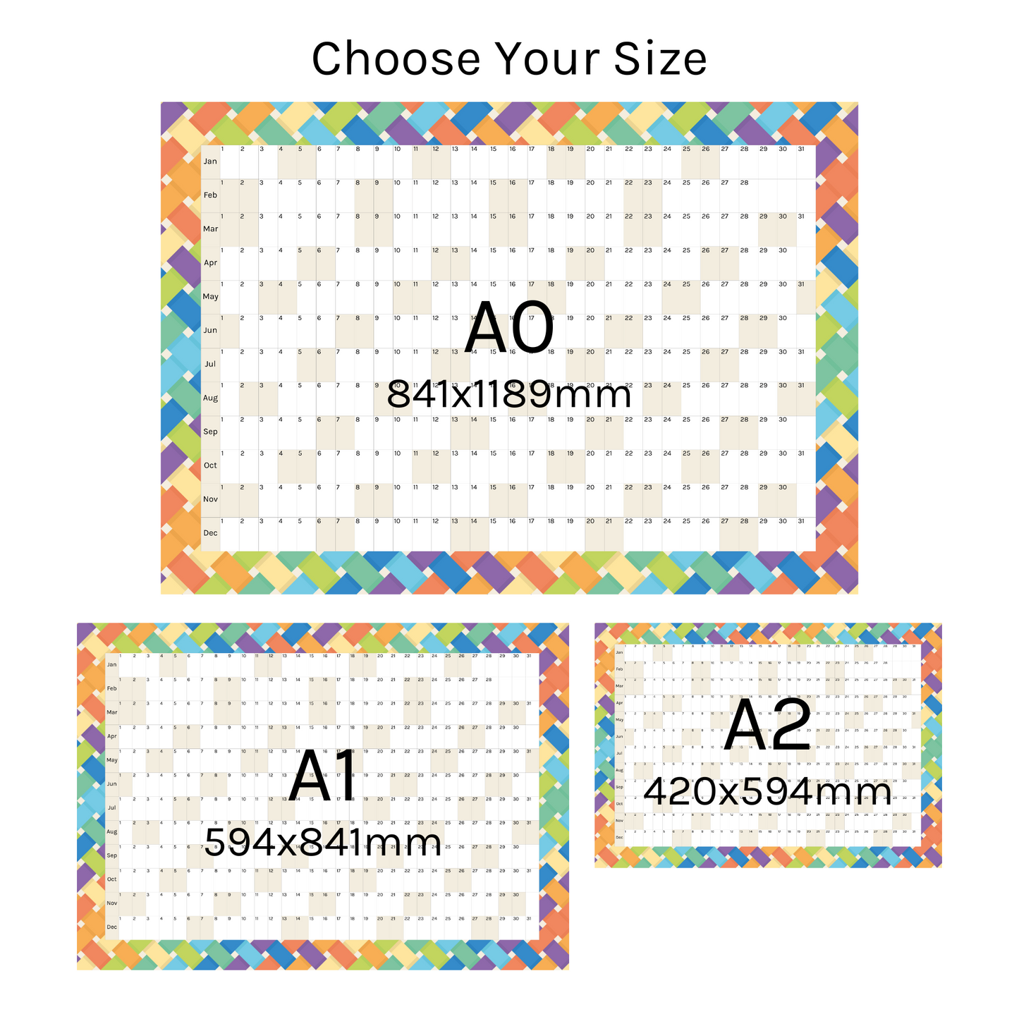 Horizontal 2025 Paper Wall Planner | Rainbow Weave