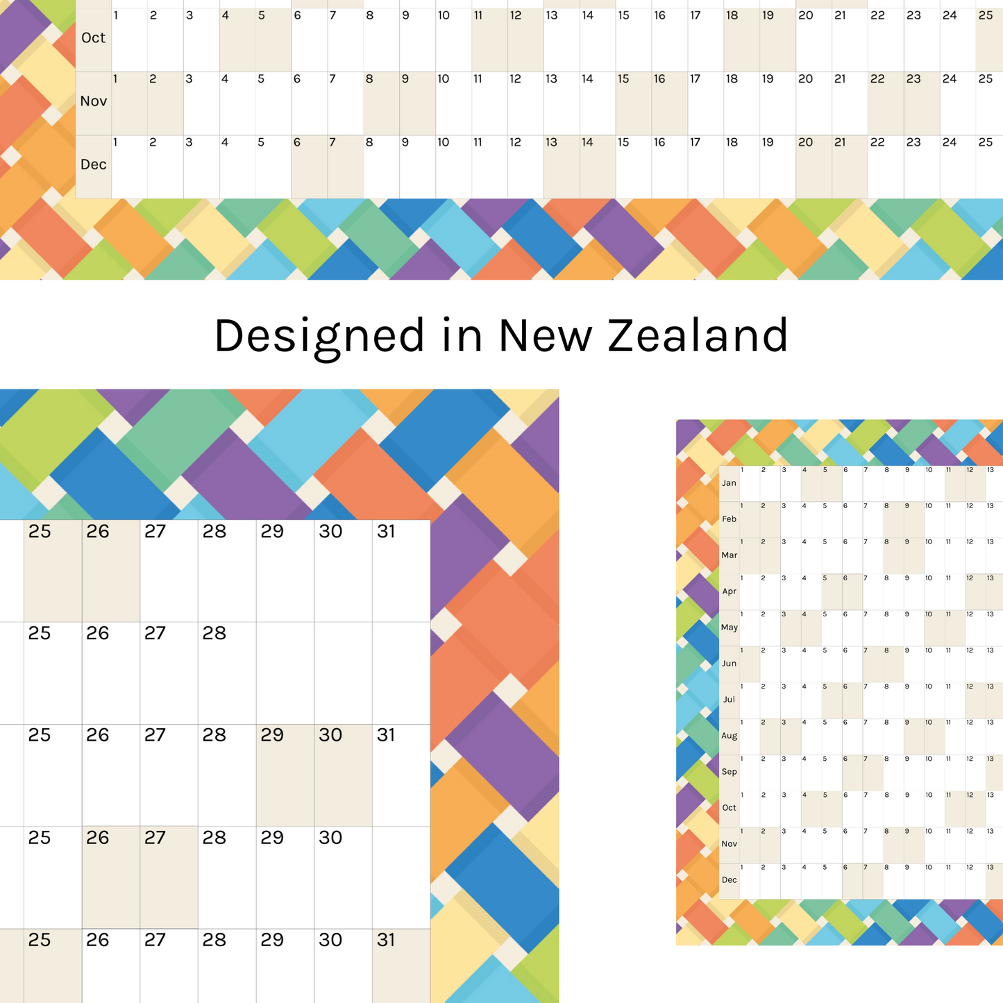 Horizontal 2025 Paper Wall Planner | Rainbow Weave