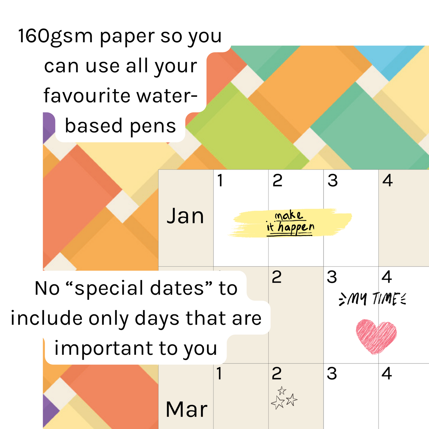 Horizontal 2025 Paper Wall Planner | Rainbow Weave