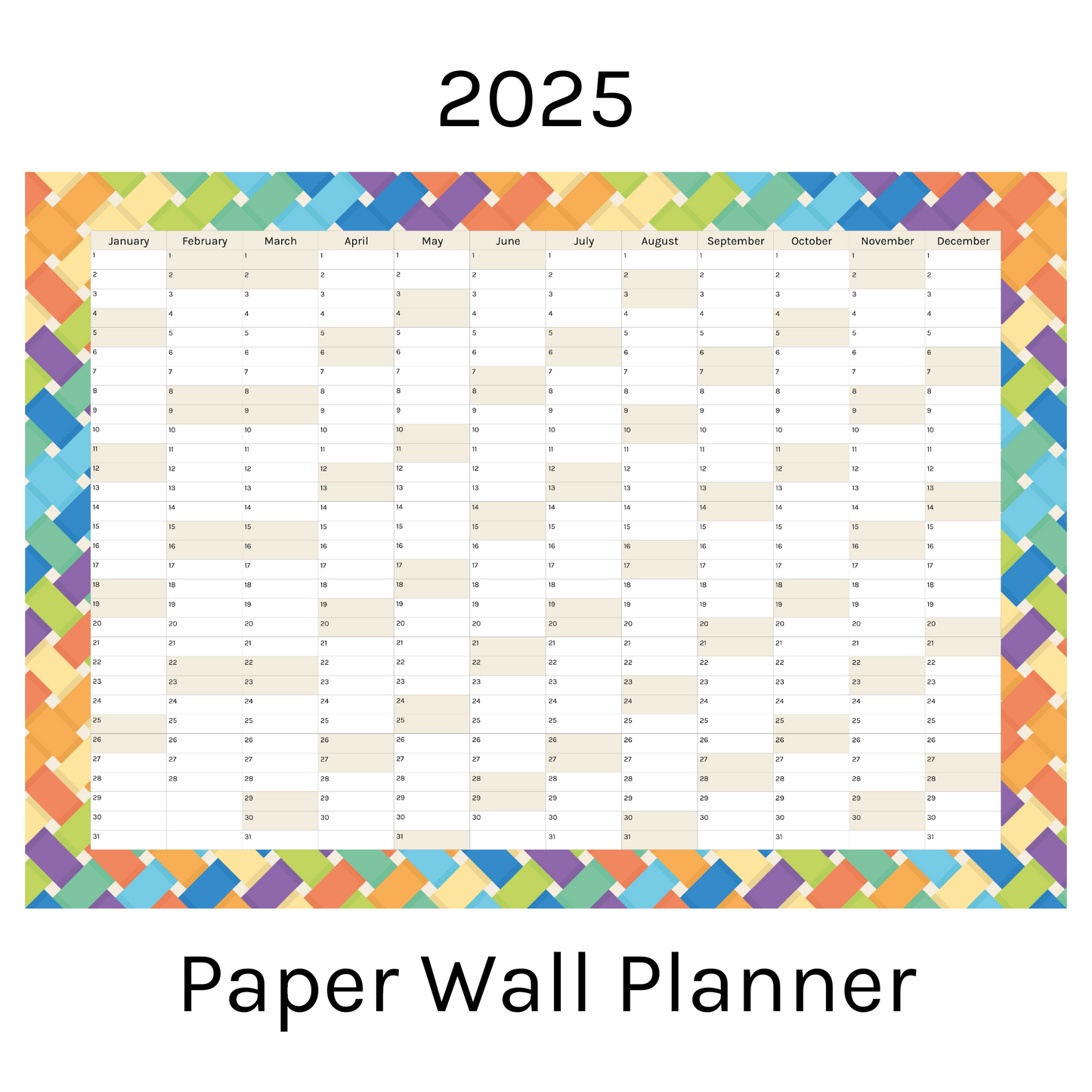 Vertical 2025 Paper Wall Planner | Rainbow Weave