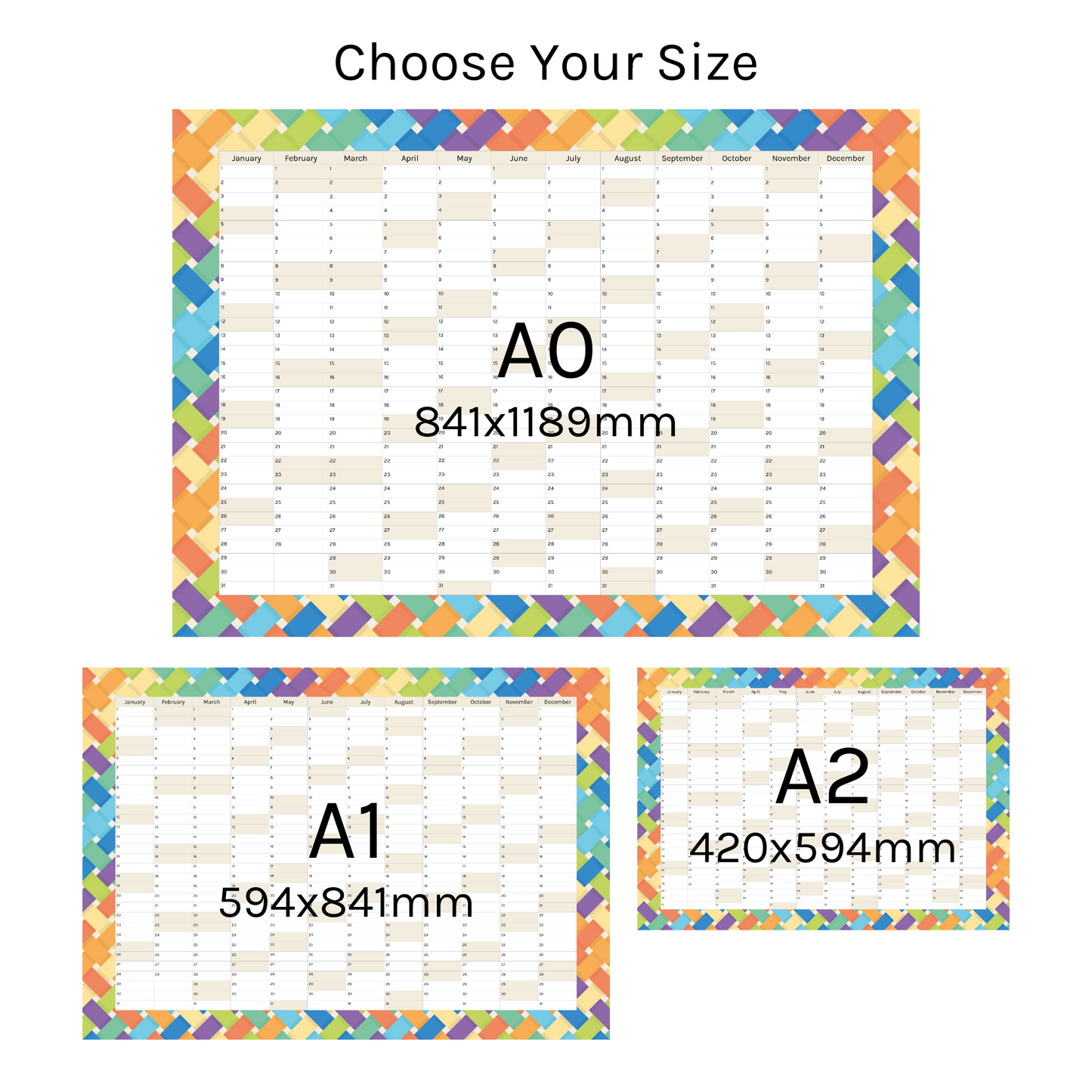 Vertical 2025 Paper Wall Planner | Rainbow Weave
