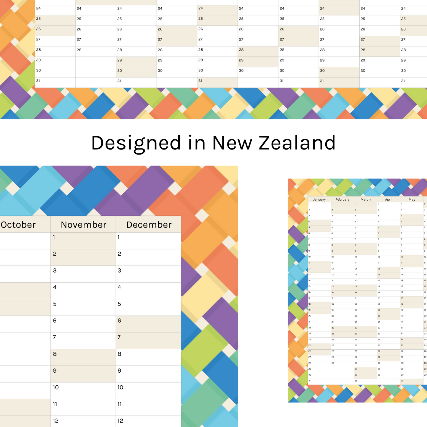 Vertical 2025 Paper Wall Planner | Rainbow Weave