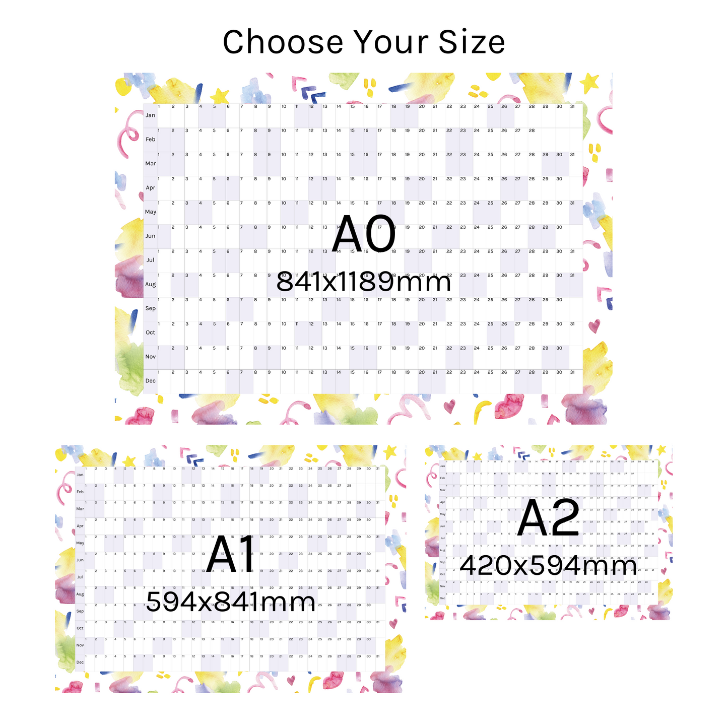 Horizontal 2025 Paper Wall Planner | Scribble Splash