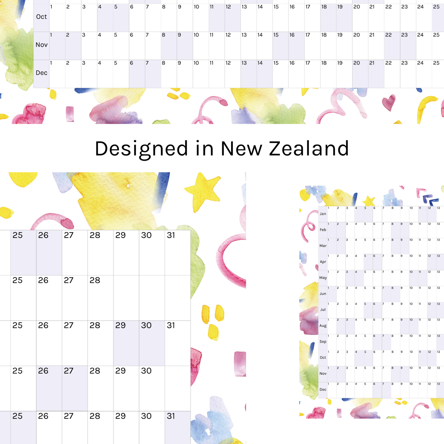 Horizontal 2025 Paper Wall Planner | Scribble Splash