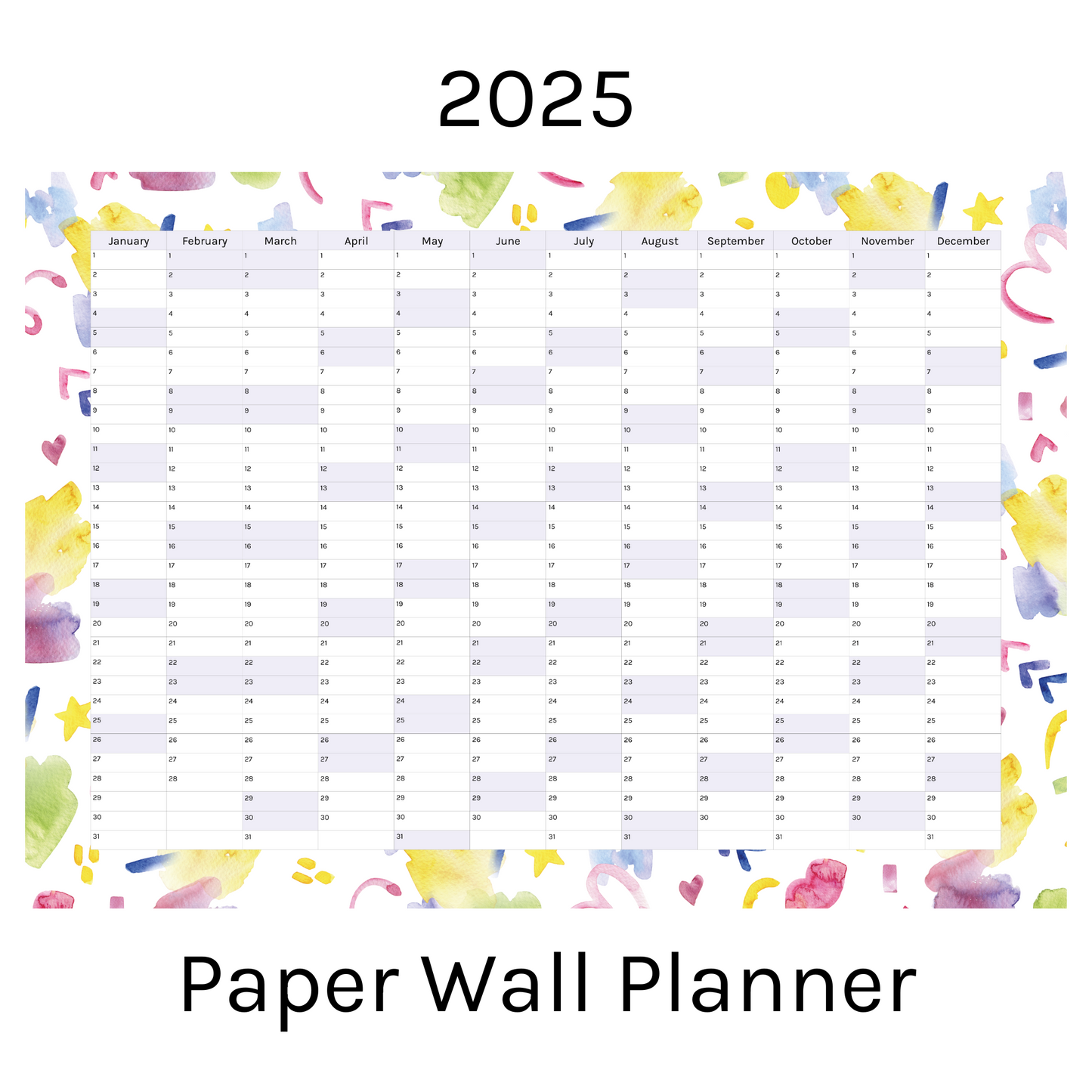 Vertical 2025 Paper Wall Planner | Scribble Splash