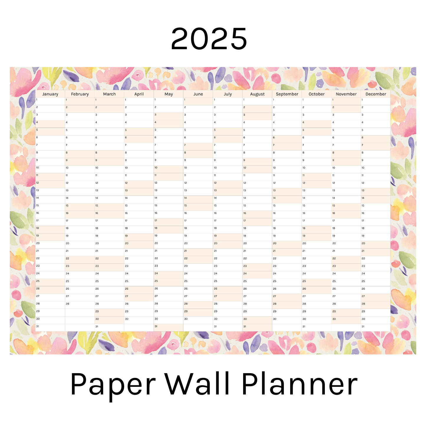 Vertical 2025 Paper Wall Planner | Sorbet Garden