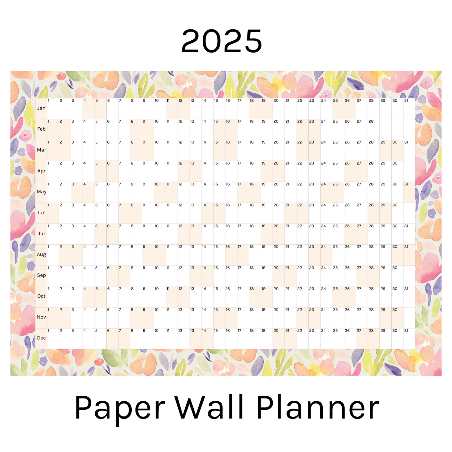 Horizontal 2025 Paper Wall Planner | Sorbet Garden