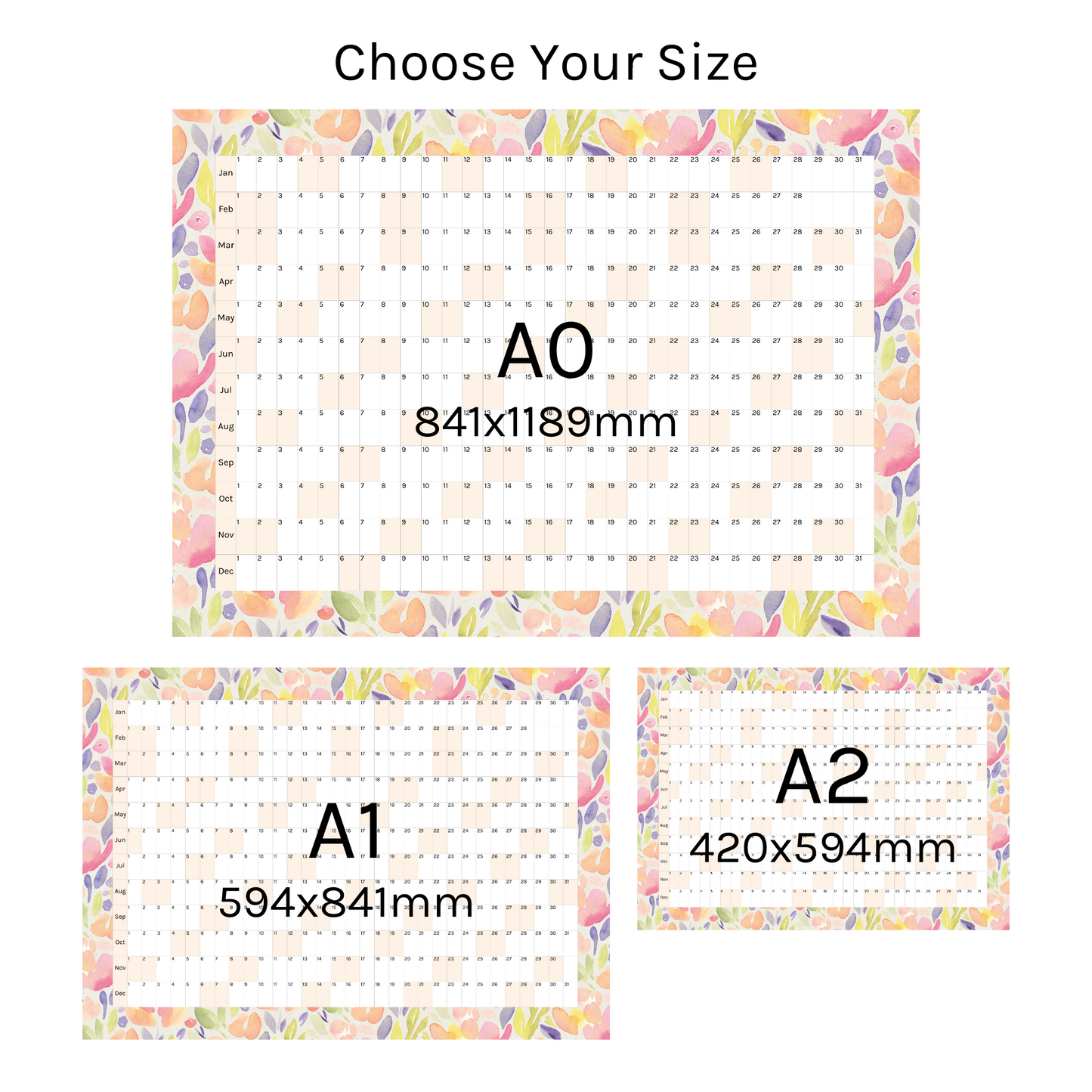 Horizontal 2025 Paper Wall Planner | Sorbet Garden