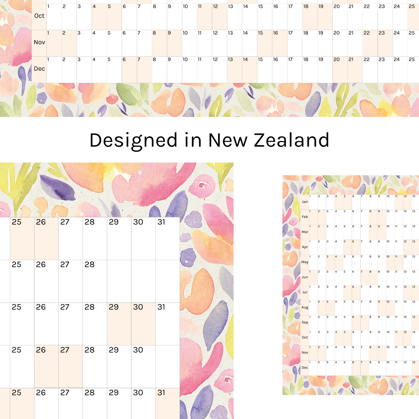 Horizontal 2025 Paper Wall Planner | Sorbet Garden