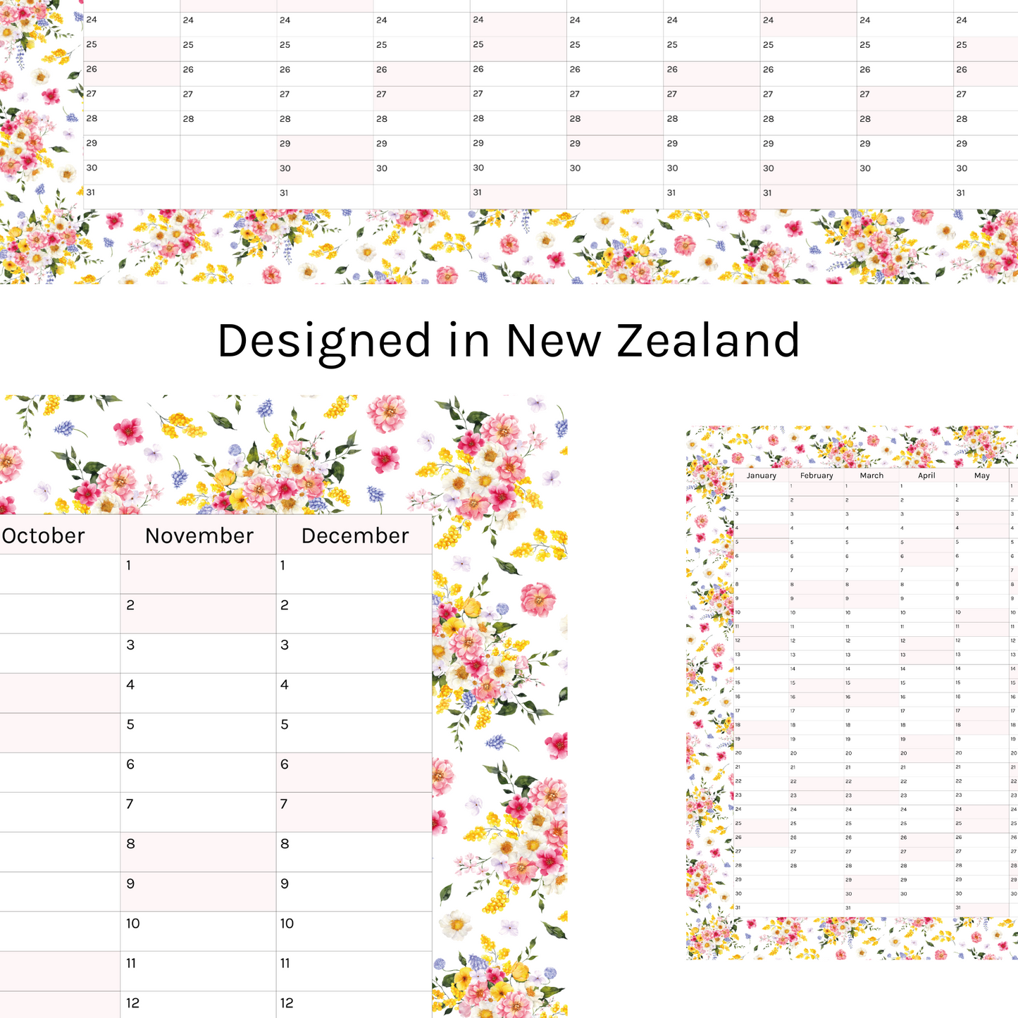 Vertical 2025 Paper Wall Planner | Summer Blossom