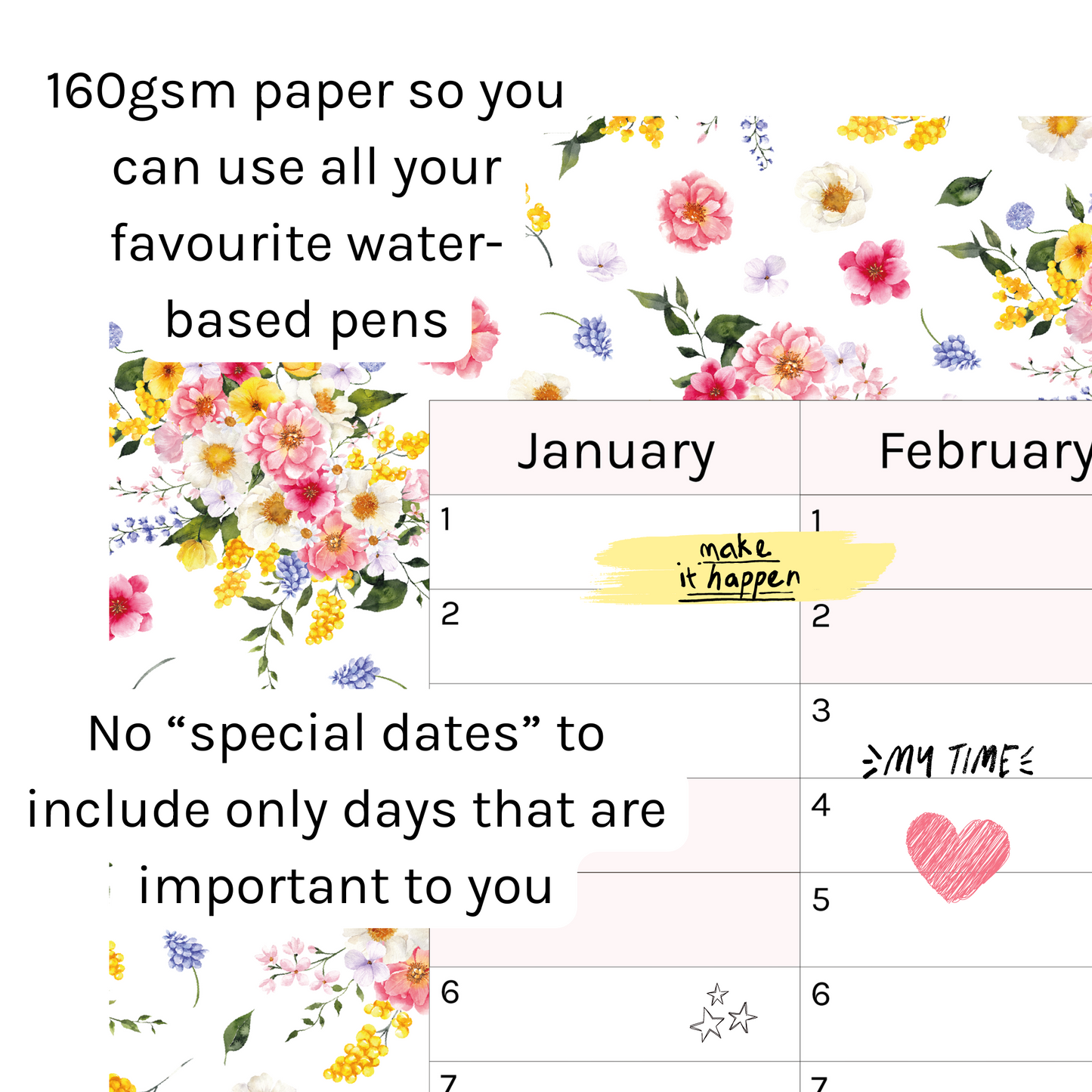 Vertical 2025 Paper Wall Planner | Summer Blossom