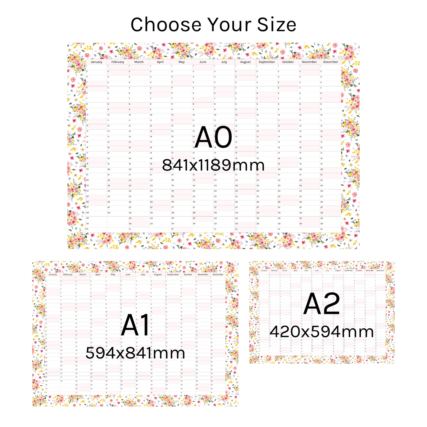 Vertical 2025 Paper Wall Planner | Summer Blossom