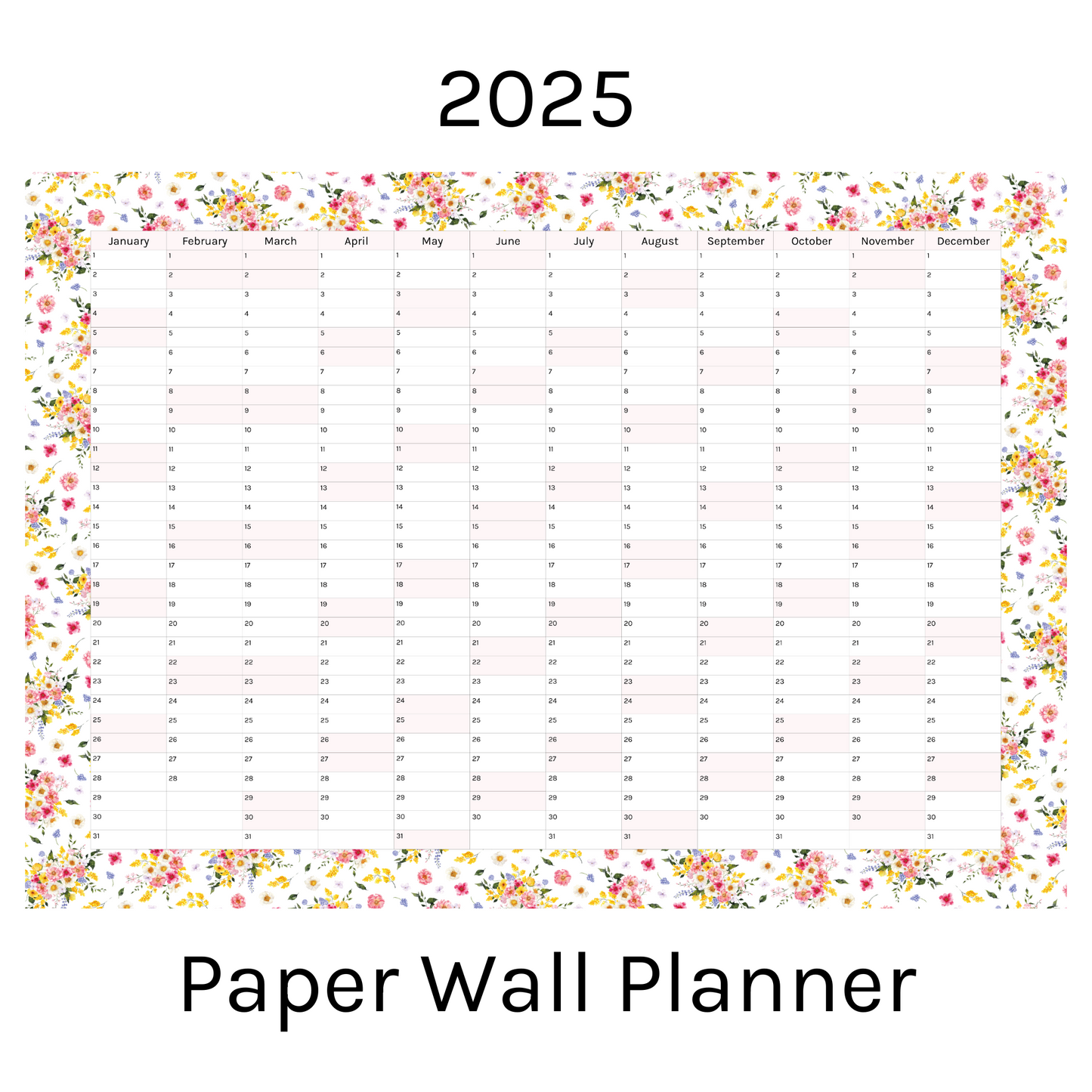Vertical 2025 Paper Wall Planner | Summer Blossom