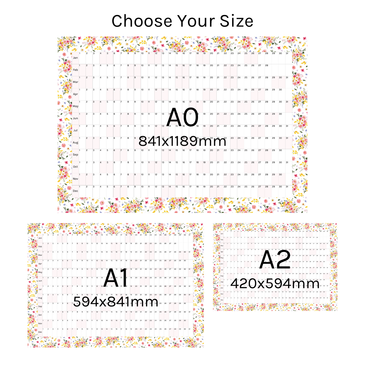 Horizontal 2025 Paper Wall Planner | Summer Blossom