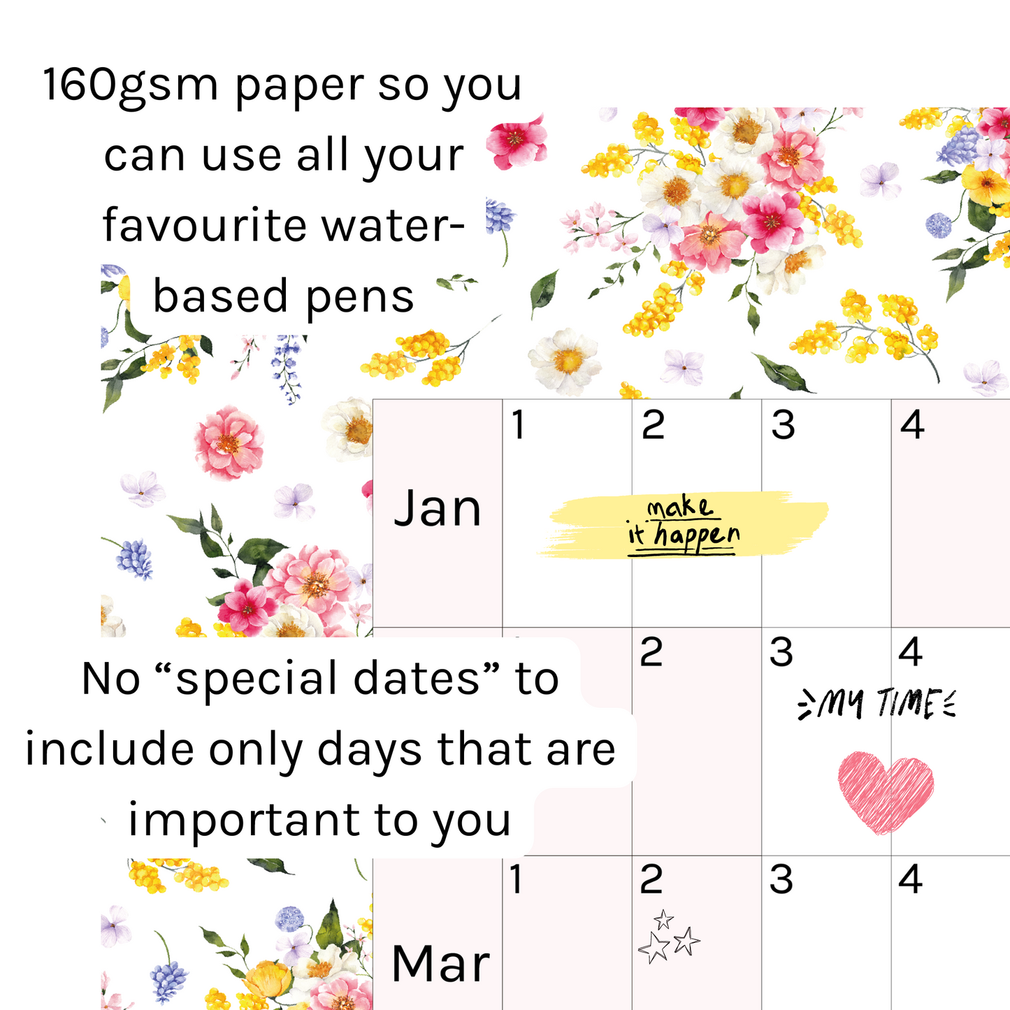 Horizontal 2025 Paper Wall Planner | Summer Blossom