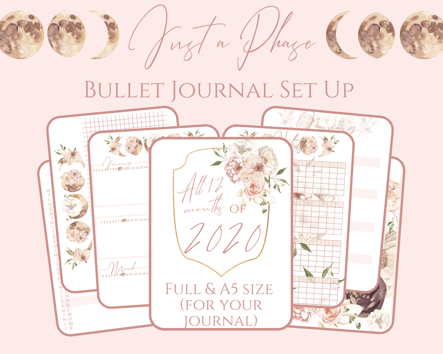 Just a moon phase bullet jurnal printable pdf pretty download bundle