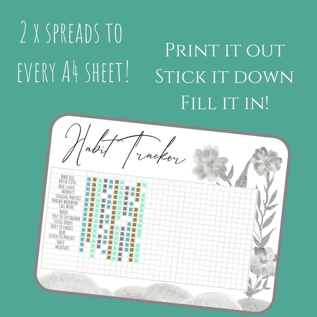 Fresh Starts black and white bundle printable bullet journal layouts habit tracker