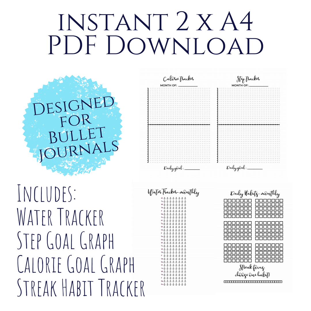 habit health trackers bullet journal printable download step calorie water example
