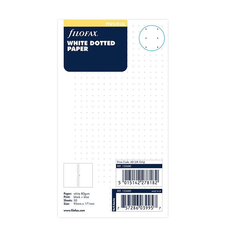 Filofax Loose Leaf Refill Personal White Dotted Paper – Journal Junkies  Store