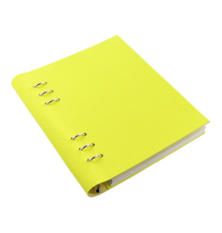 Journal Junkies Filofax Clipbook Loose Leaf Notebook | A5 Fluoro Yellow Side