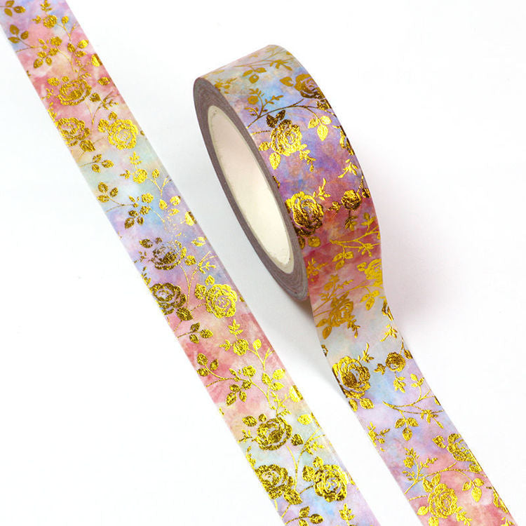 Journal Junkies NZ Medium Washi Tape Buy Watercolour Foil Rose JJ-W-108