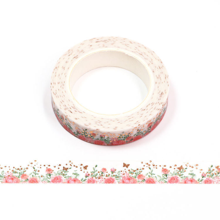 Journal Junkies NZ Thin Washi Tape Buy Foil Pink Rose JJ-W-146