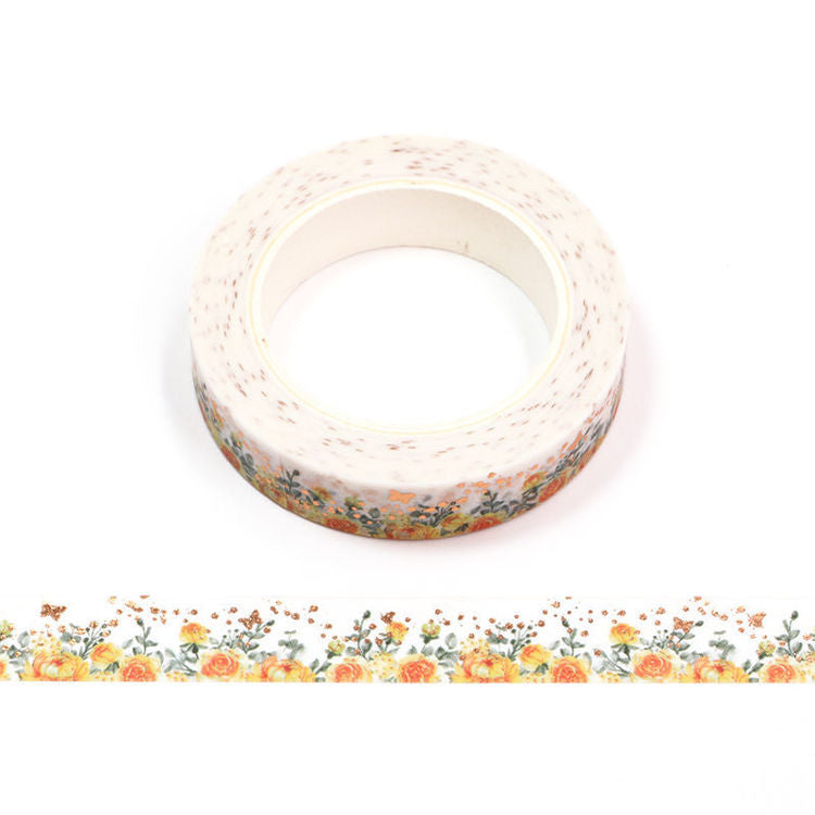 Journal Junkies NZ Thin Washi Tape Buy Foil Yellow Rose JJ-W-144