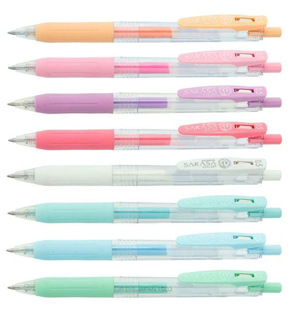 Zebra Sarasa Clip 0.5 Milk Gel Ink Ballpoint pen set, 8 milk colours New Zealand Swatches