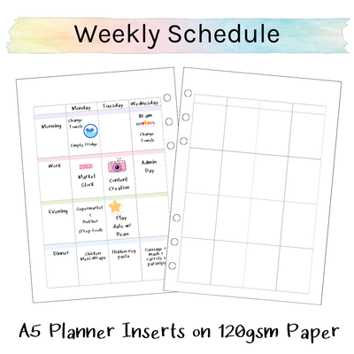 Loose Leaf Planner Inserts 120gsm | 2-Page Weekly Schedule