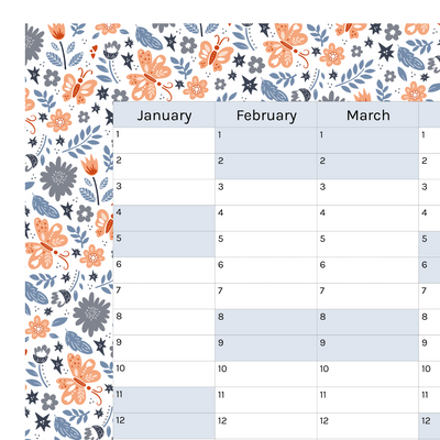 Vertical 2025 Paper Wall Planner | Floral Flutter