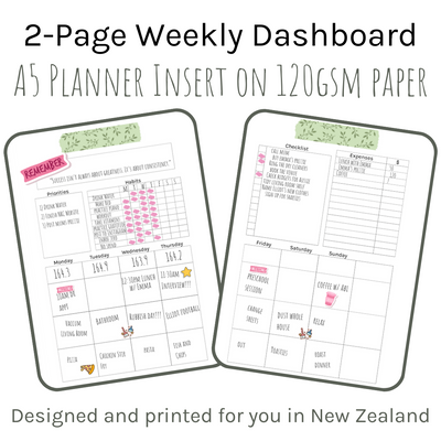 Loose Leaf Planner Inserts 120gsm | 2-Page Weekly