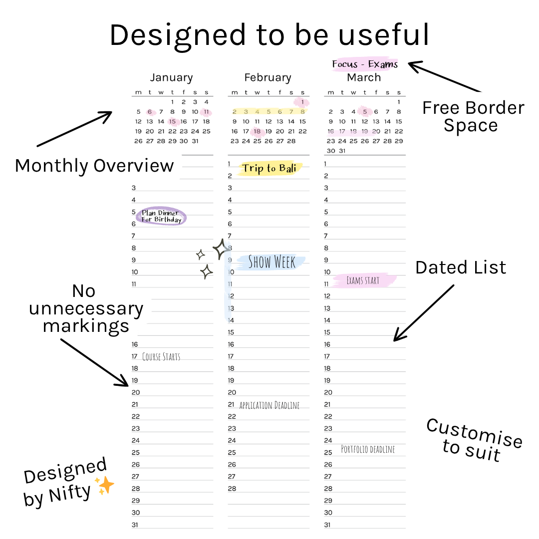 Loose Leaf A5 Planner Inserts 120gsm | 2026 Dated List Yearly Log