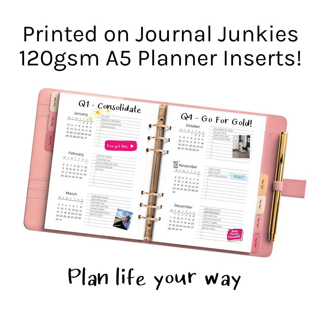 Loose Leaf A5 Planner Inserts 120gsm | 2026 Sectioned Yearly Log