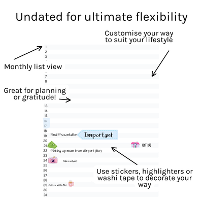 Loose Leaf A5 Planner Inserts 120gsm | Monthly List Layout