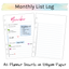 Loose Leaf A5 Planner Inserts 120gsm | Monthly List Layout