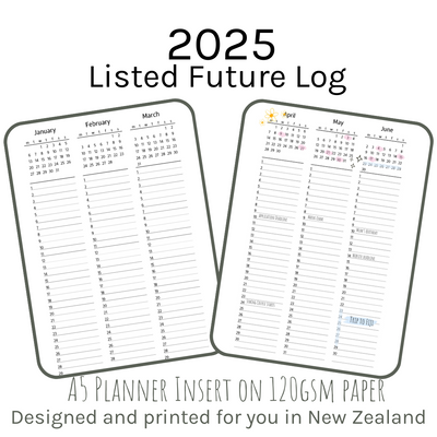 Loose Leaf A5 Planner Inserts 120gsm | 2025 List Future Log