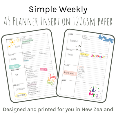 Loose Leaf A5 Planner Inserts 120gsm | Simple Weekly