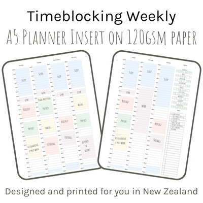 Loose Leaf A5 Planner Inserts 120gsm | Timeblocking Weekly