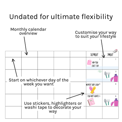 Loose Leaf A5 Planner Inserts 120gsm | Undated Monthly Calendar Log