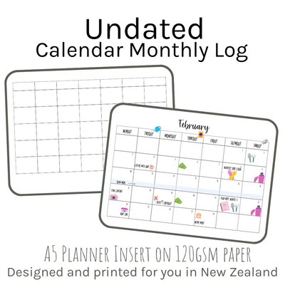 Loose Leaf A5 Planner Inserts 120gsm | Undated Monthly Log