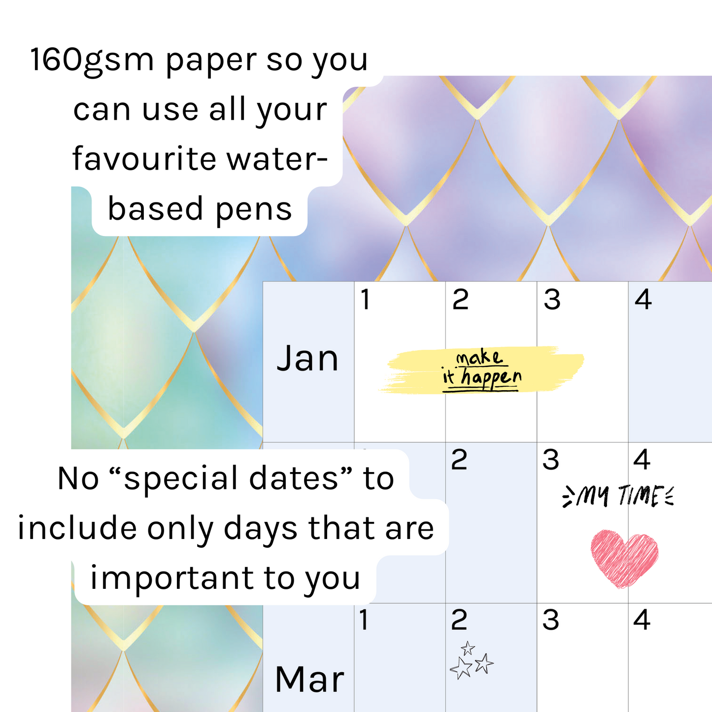 Horizontal 2025 Paper Wall Planner | Mermaid Tail