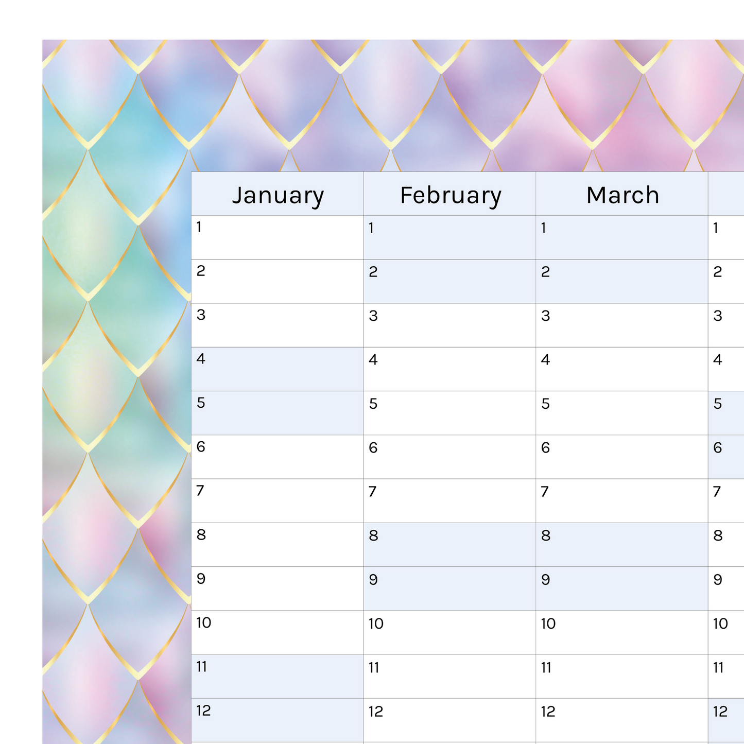 Vertical 2025 Paper Wall Planner | Mermaid Tail