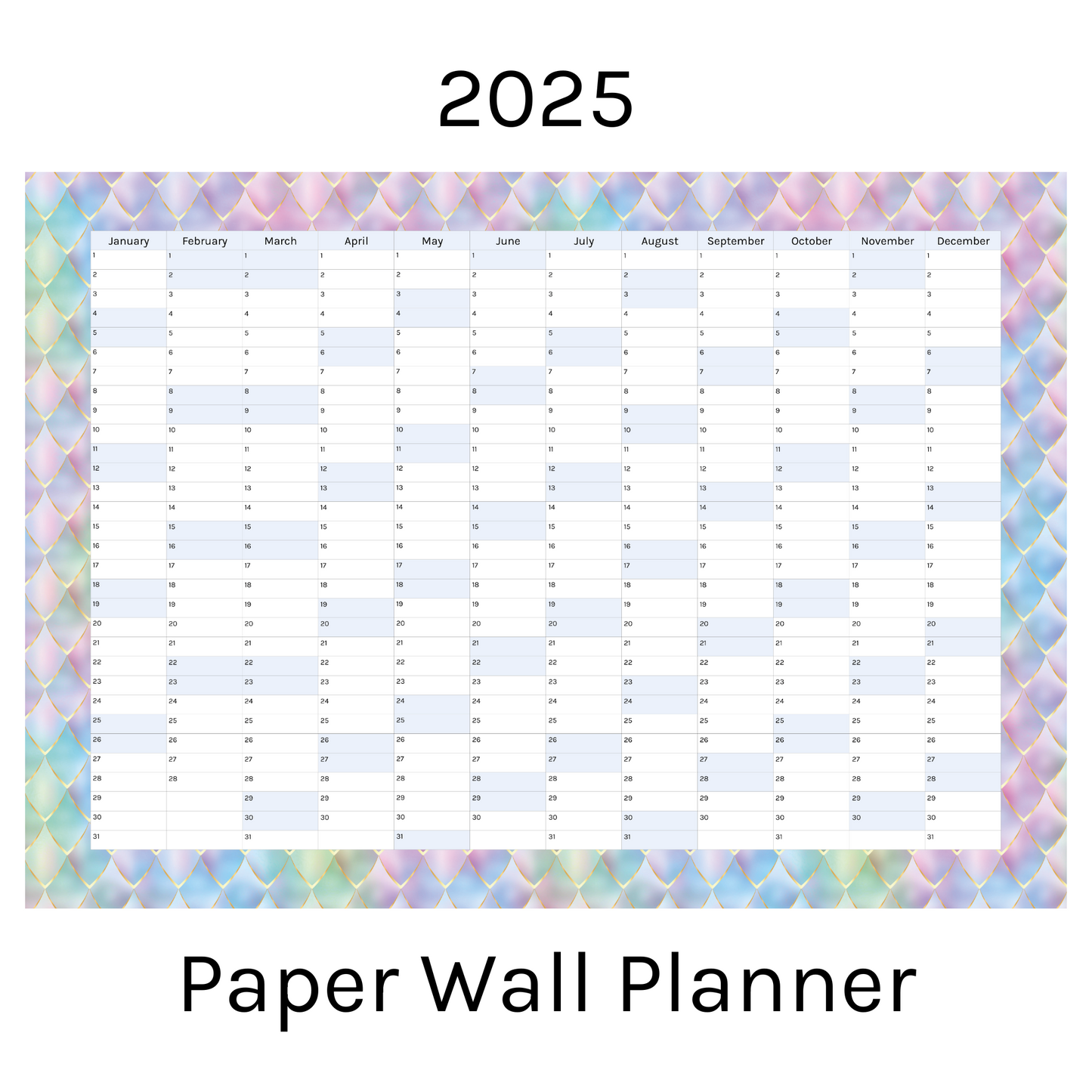 Vertical 2025 Paper Wall Planner | Mermaid Tail