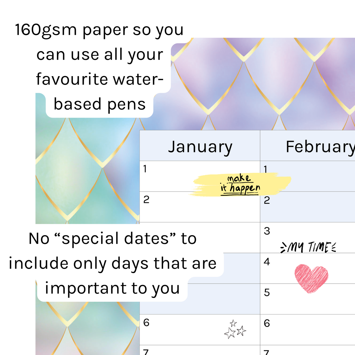 Vertical 2025 Paper Wall Planner | Mermaid Tail