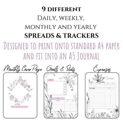 PDF Rustic jungle bullet journal printable pdf download for A5 A4 9 spreads