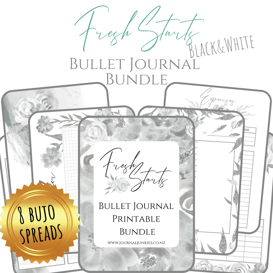 Fresh Starts black and white bundle printable bullet journal layouts