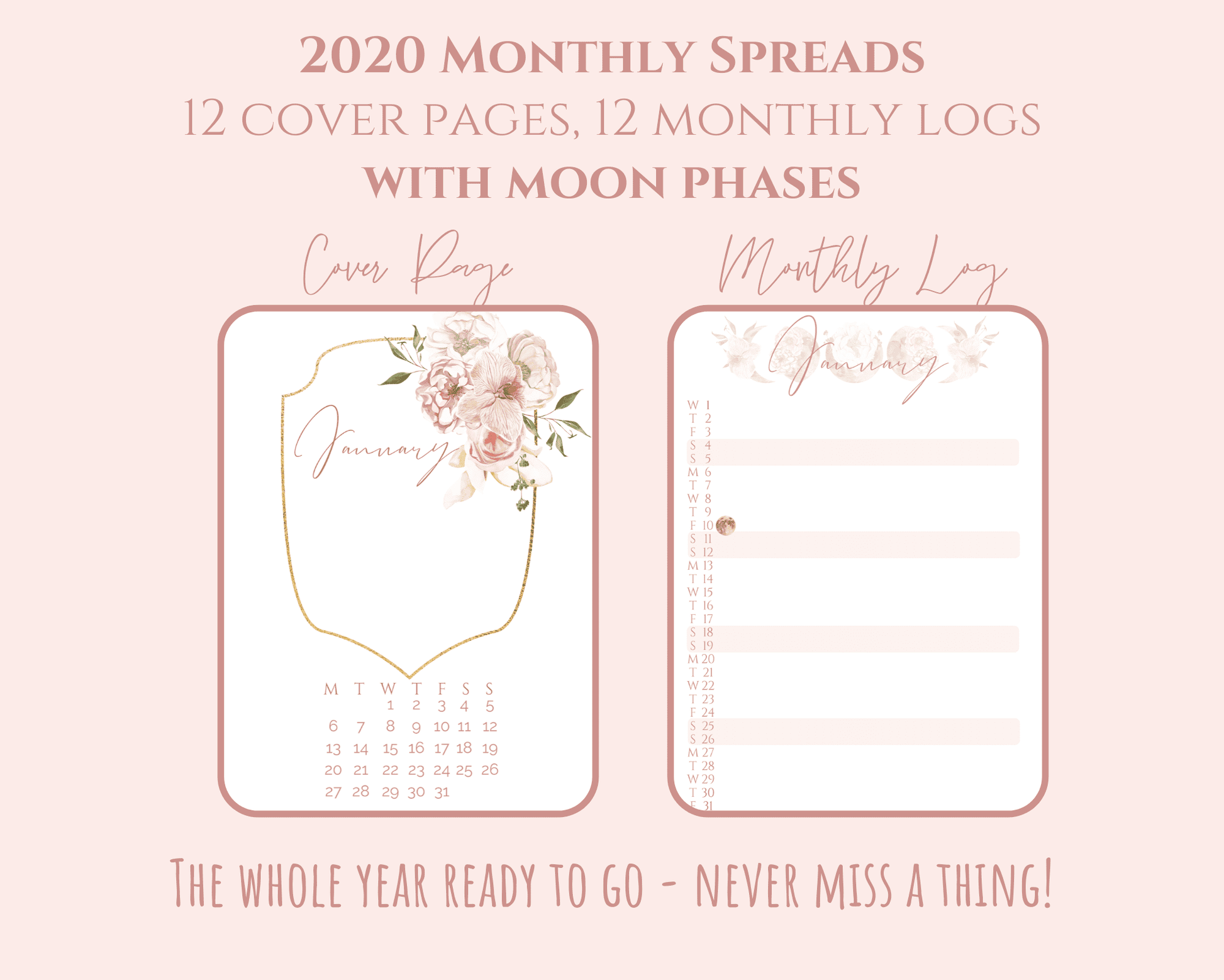 Just a moon phase bullet journal printable download pdf monthly log layout
