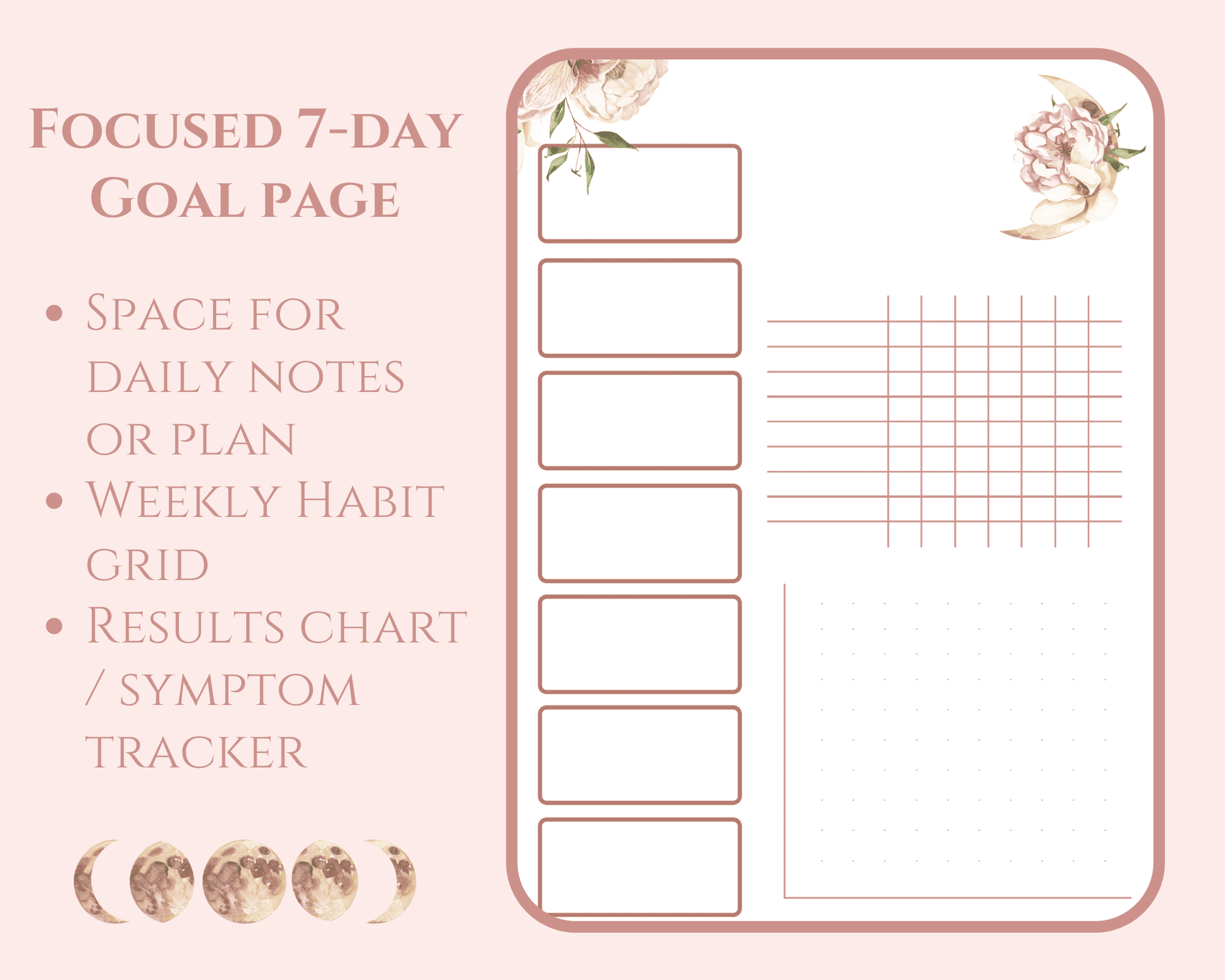 Just a moon phase bullet journal printable download pdf goal page layout